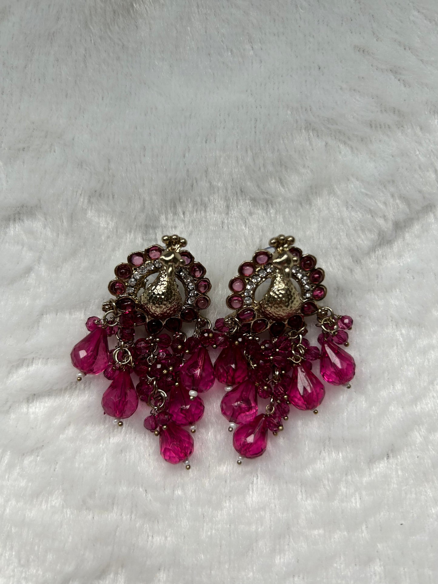 Dark Pink Peacock Earrings