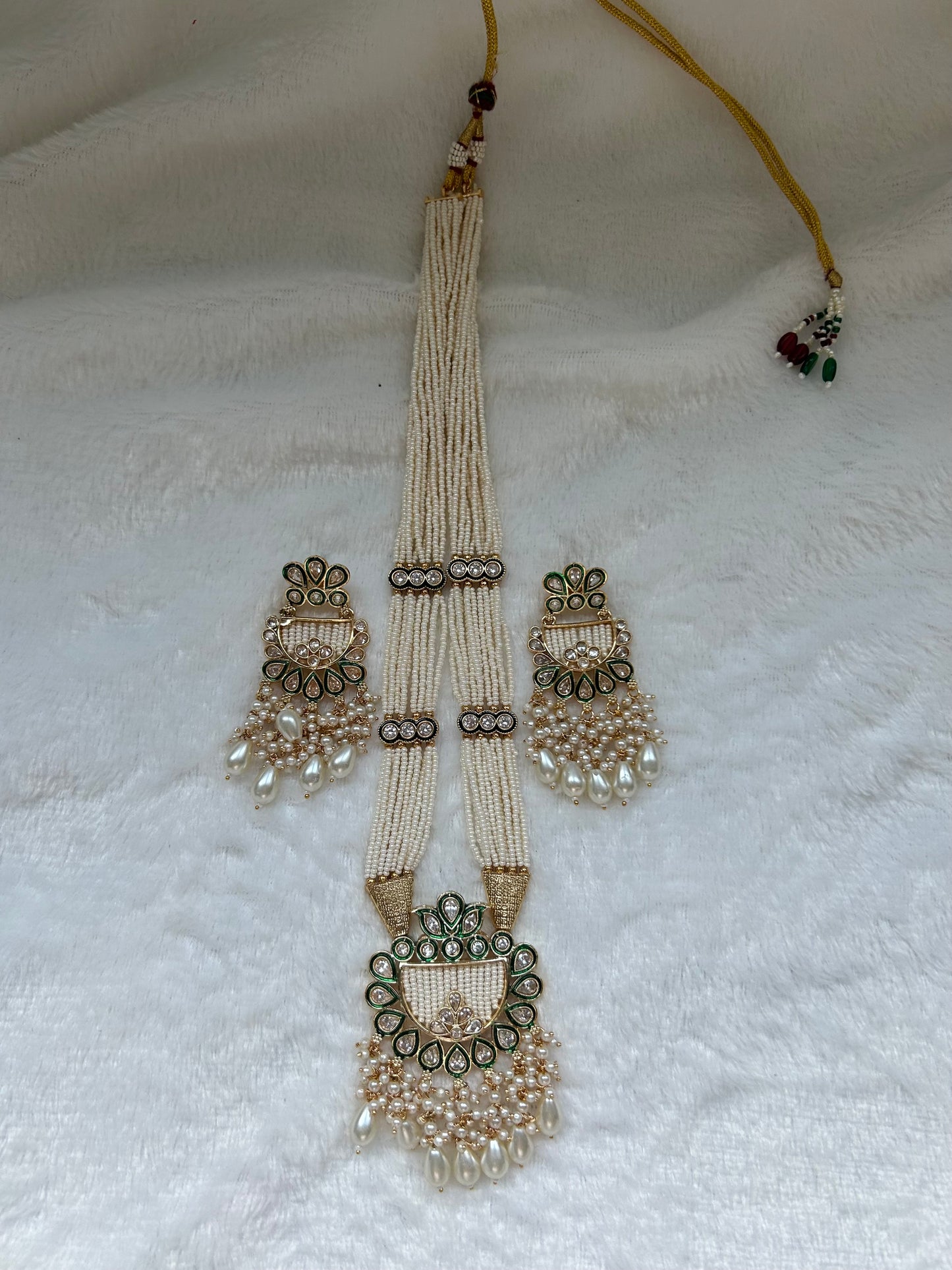 White Long Mala Kundan Set