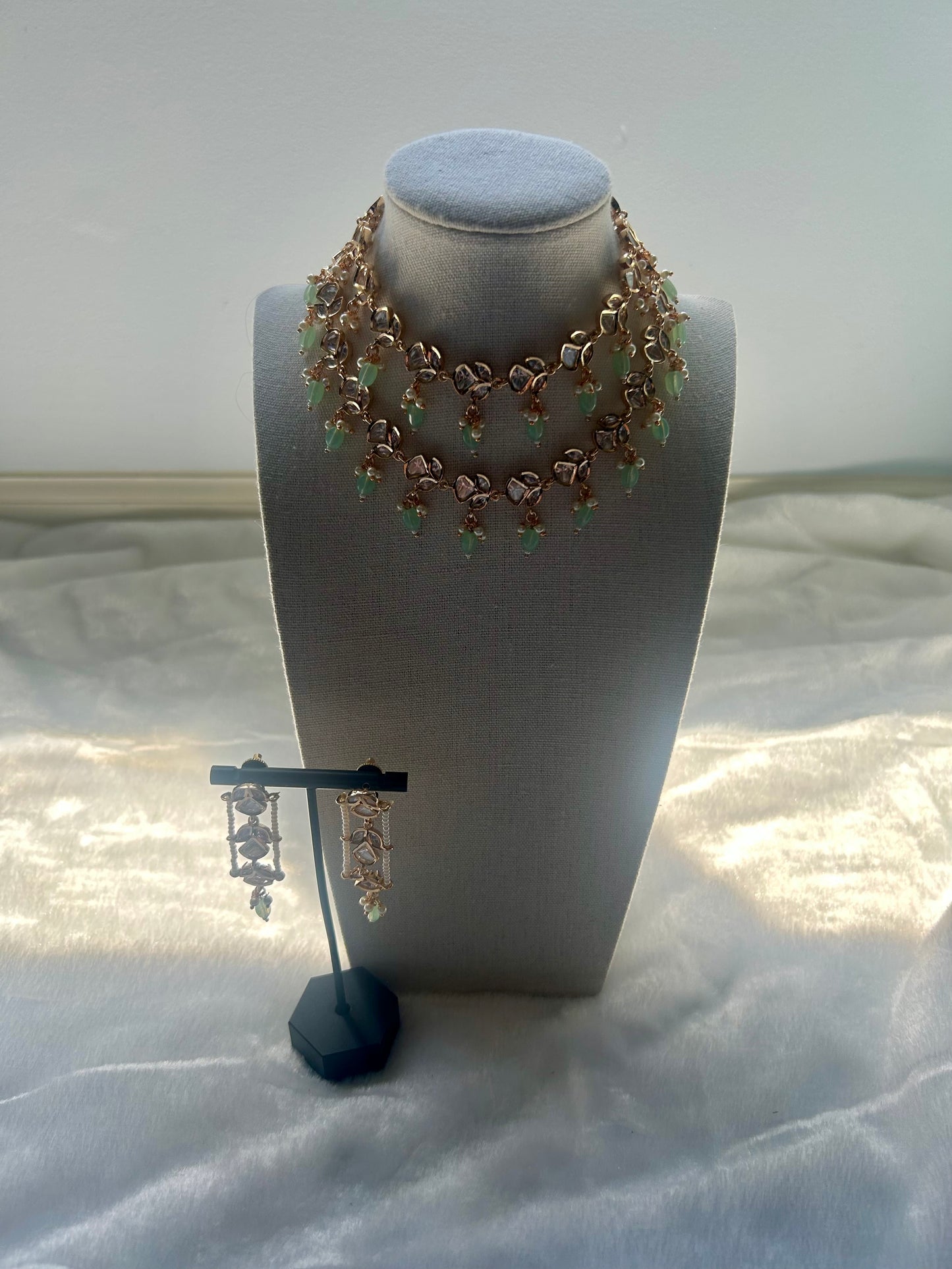 Tyaani Kundan Mint Two Layer Choker Set