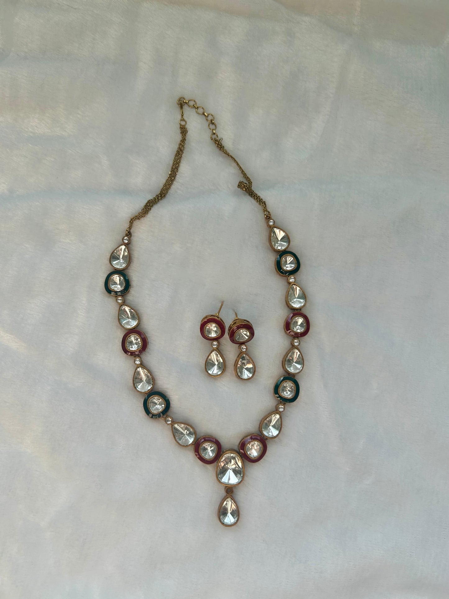 Green & Red Uncut Kundan Necklace Set