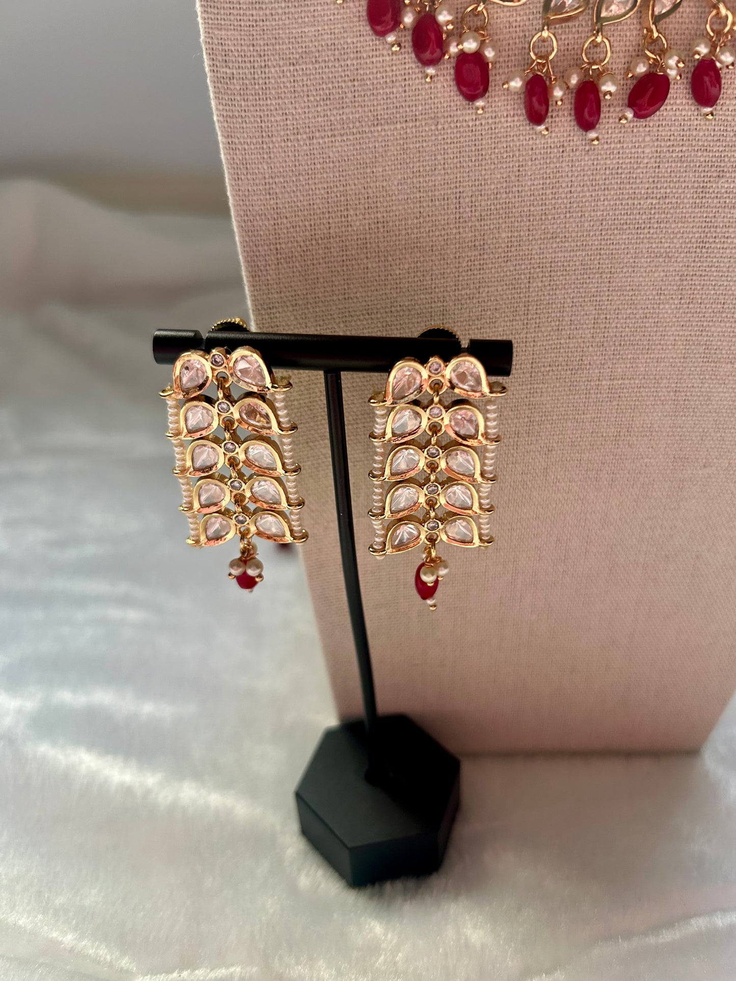 Hot Pink Tyaani Kundan Double Layer Necklace Set