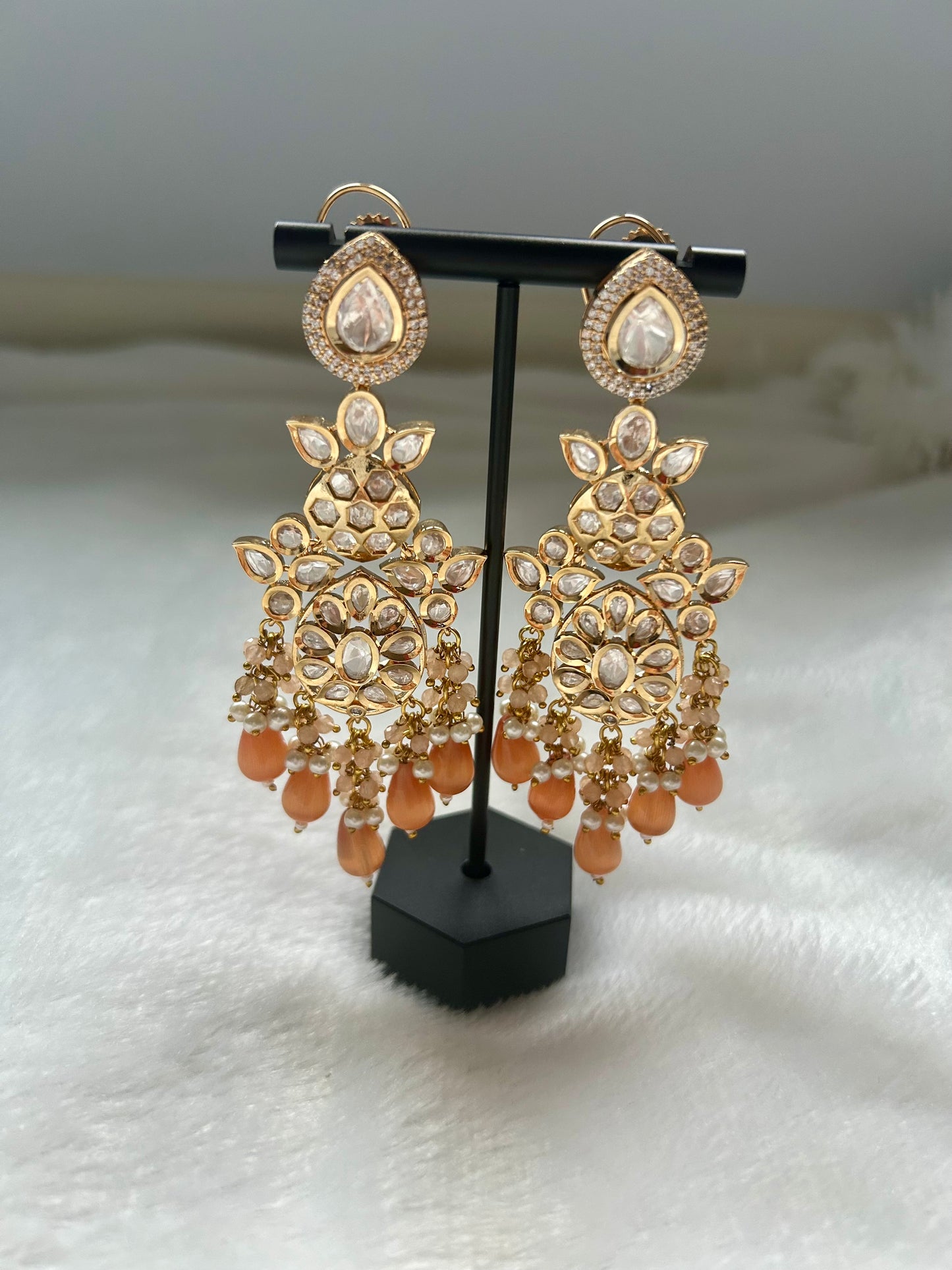 Tyaani Kundan Pink Orange Earrings