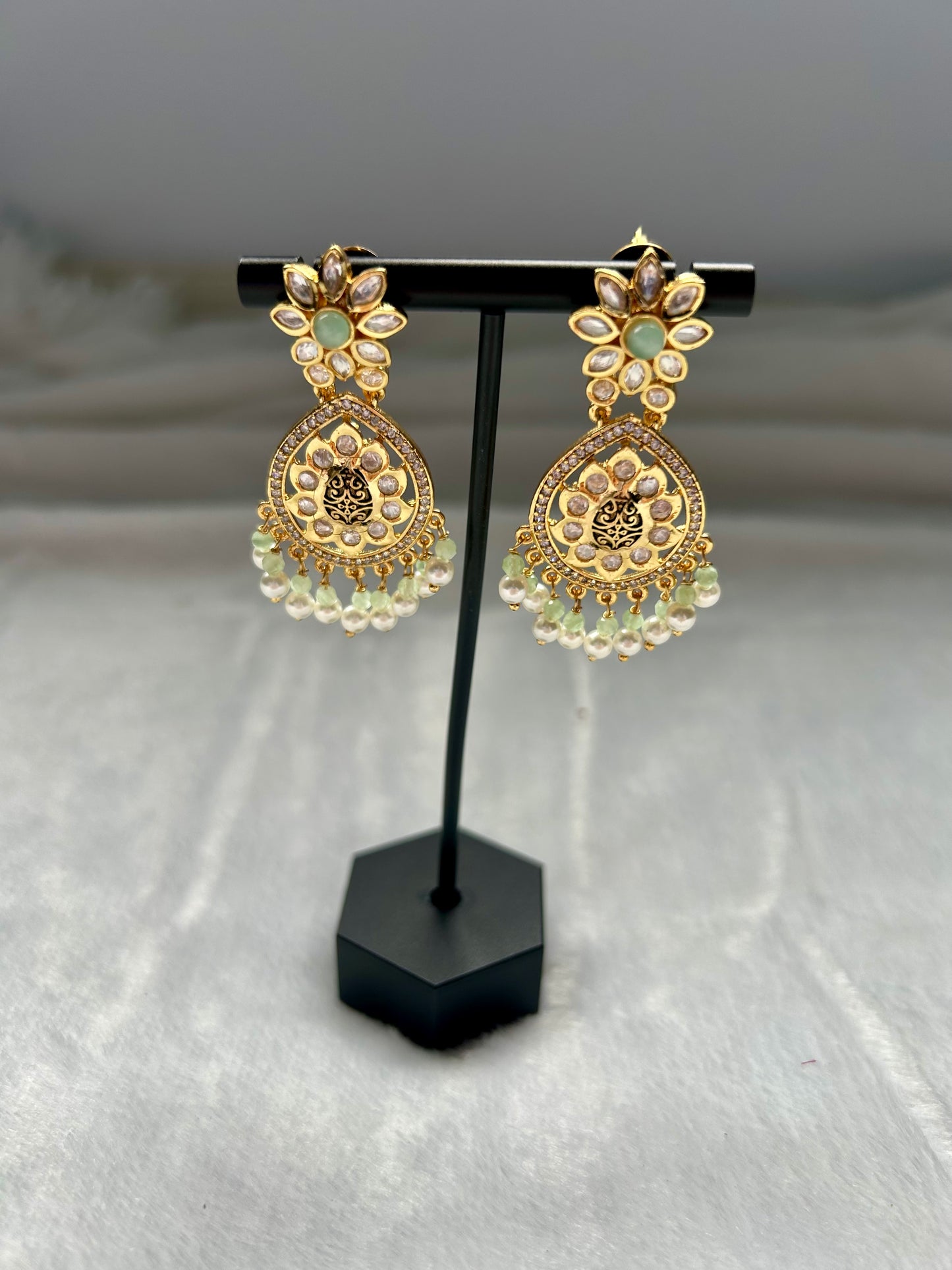 Mint Green Gold Crafted Earrings