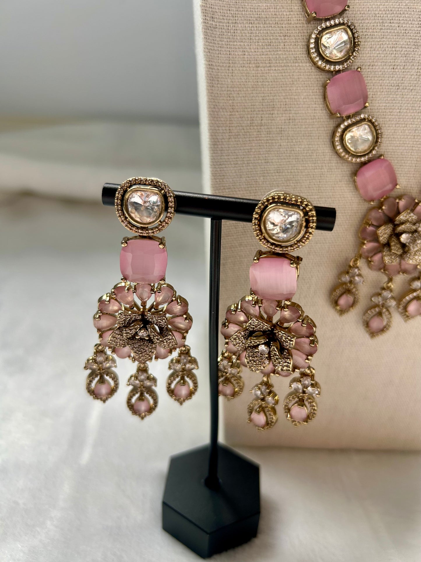 SAMPLE SALE Pink Moissanite Kundan Necklace Set