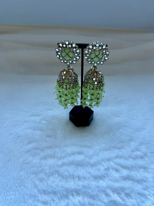 Green Mirror Jhumkis