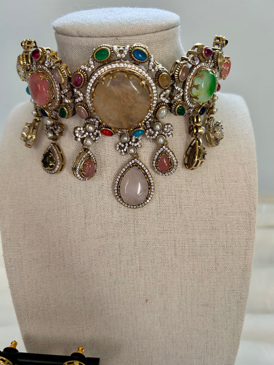 Multi Mossanite Kundan Choker Set