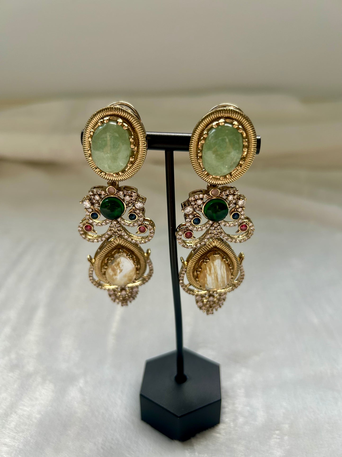LUXE Mint & Light Tan Marble Doublet Earrings