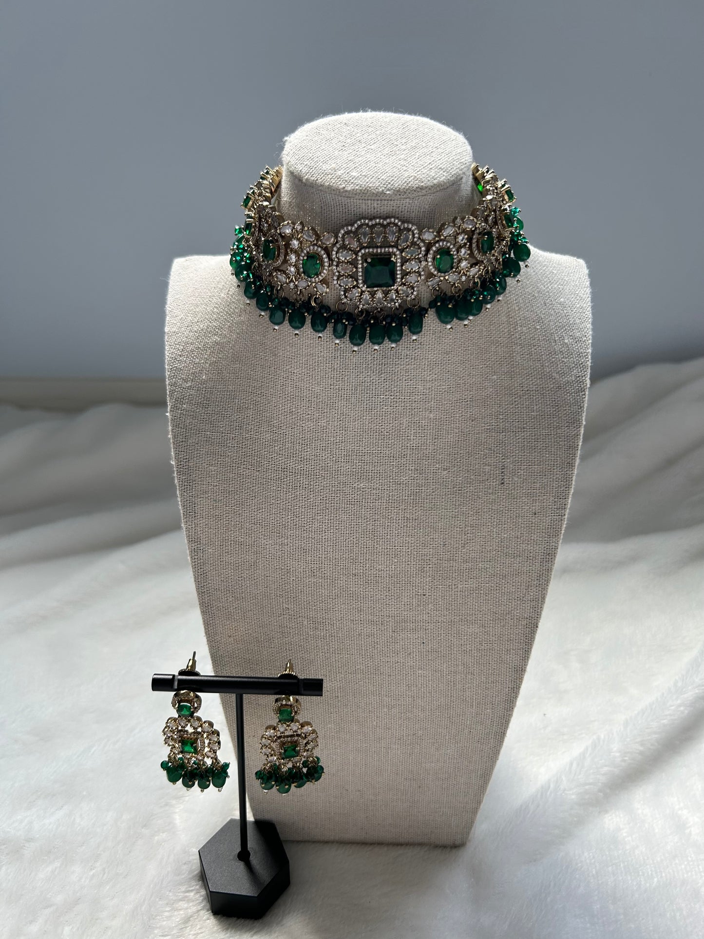 Emerald Green Polki Choker Set