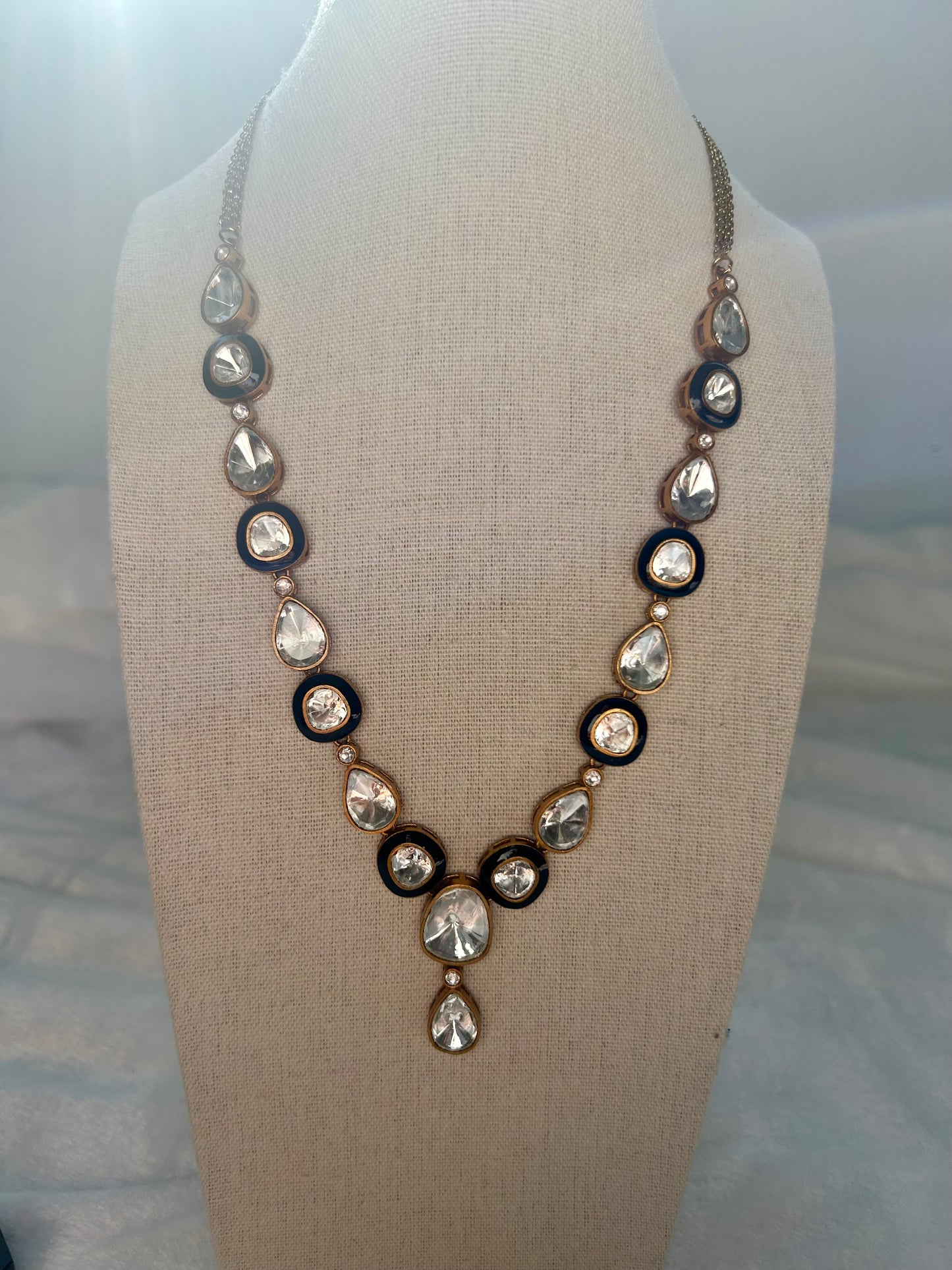 Royal Blue Uncut Kundan Necklace Set