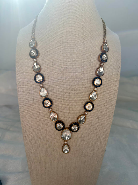 Royal Blue Uncut Kundan Necklace Set