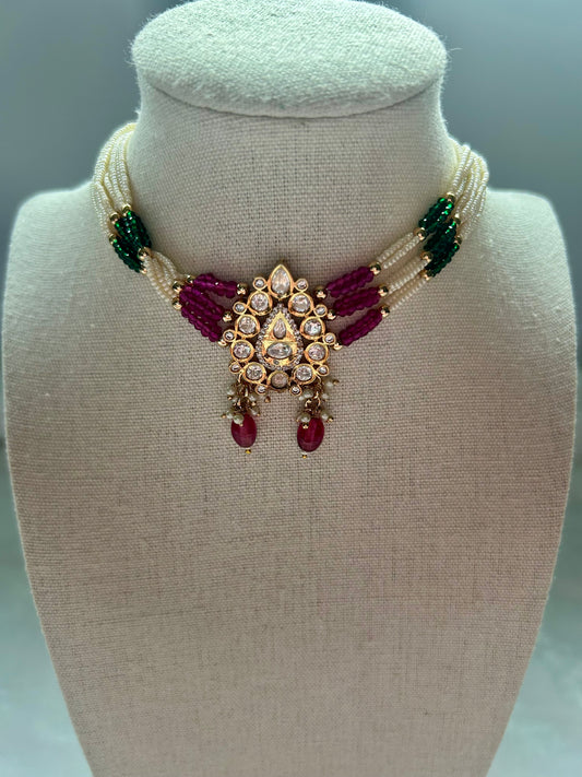 Emerald Green & Pink Tyaani Choker Set