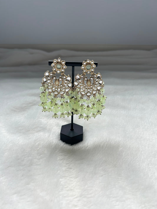 Light Green Kundan Chandbali Earrings