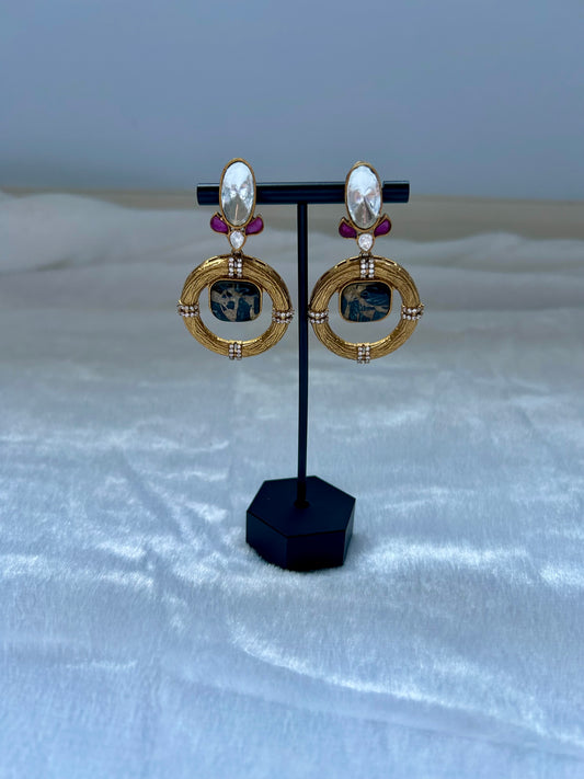 Black Marble Uncut Kundan Earrings