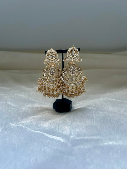 Oversized White Kundan Earrings
