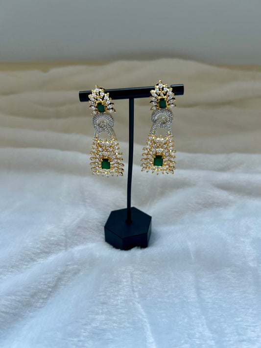 Dual Toned Emerald Green AD Earrings