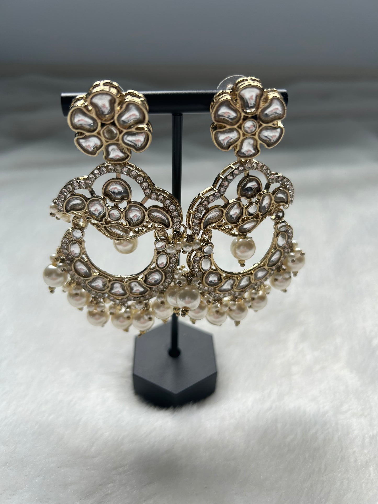 White Kundan Earrings