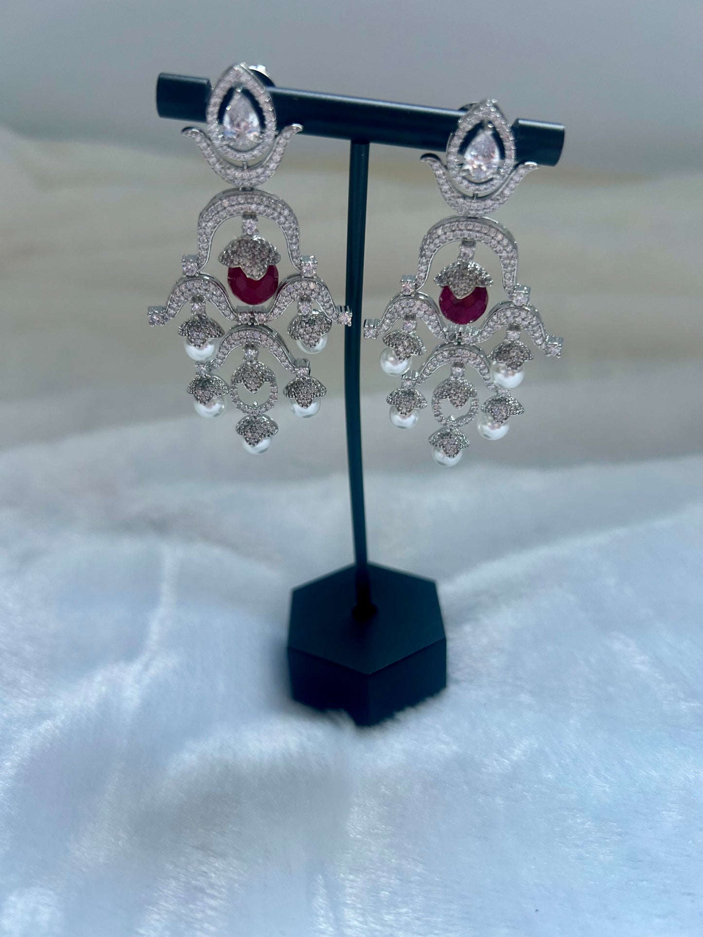 Dark Red AD Chandbali Earrings