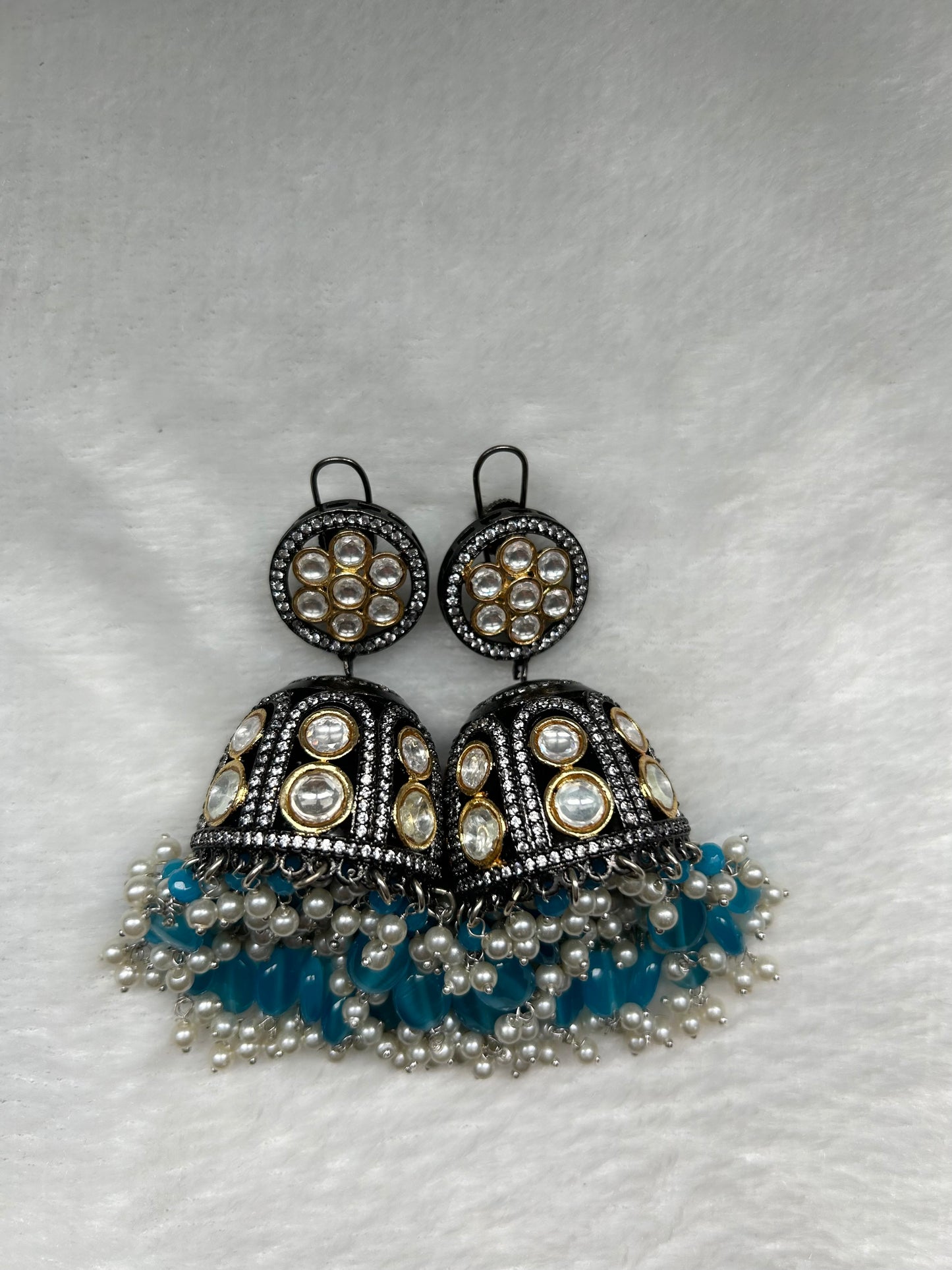 Oversized Blue Jhumki Earrings