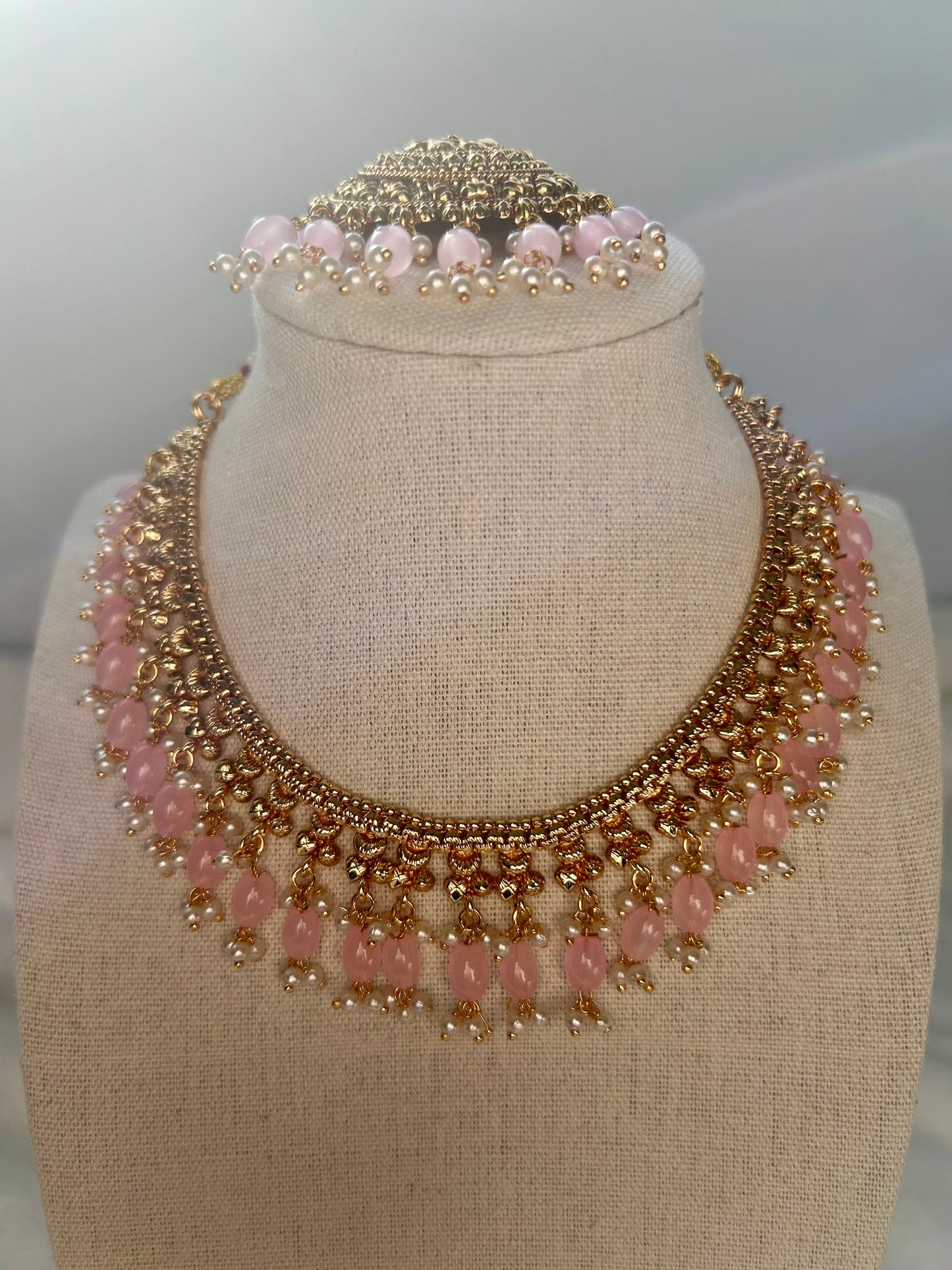 Pink Gold Crafted Choker Set