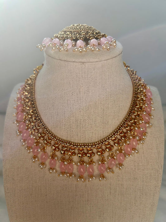 Pink Gold Crafted Choker Set