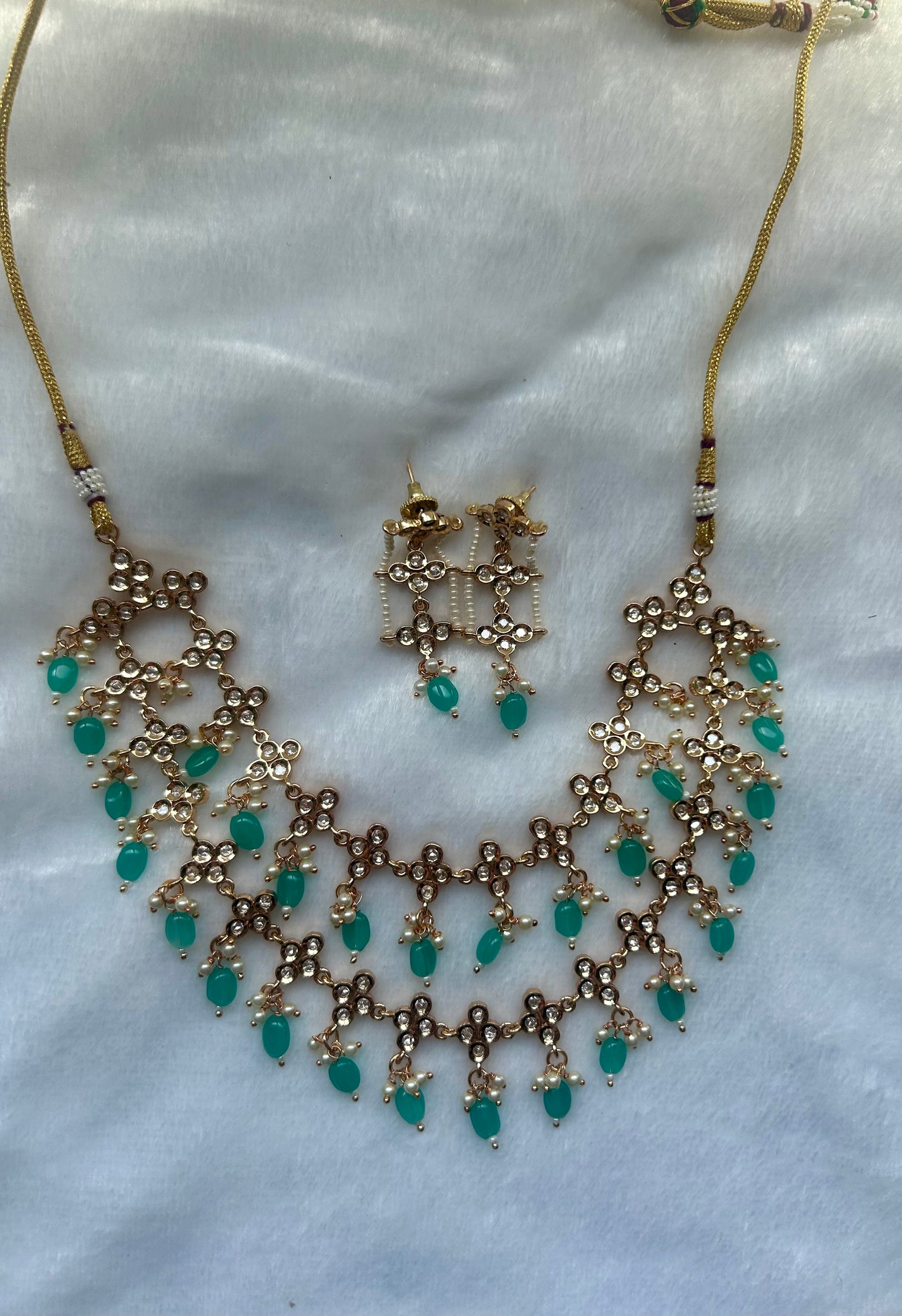 Teal Tyaani Kundan Two Layered Set