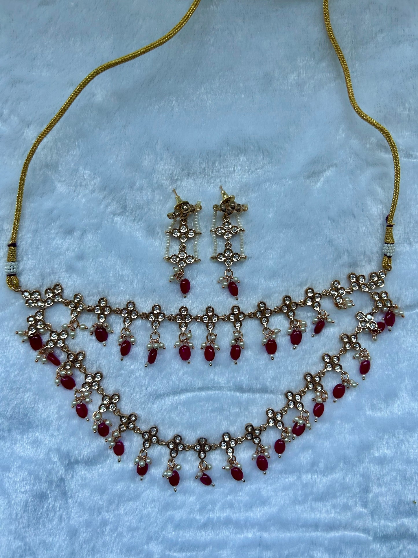 Dark Red Tyaani Kundan Two Layered Set