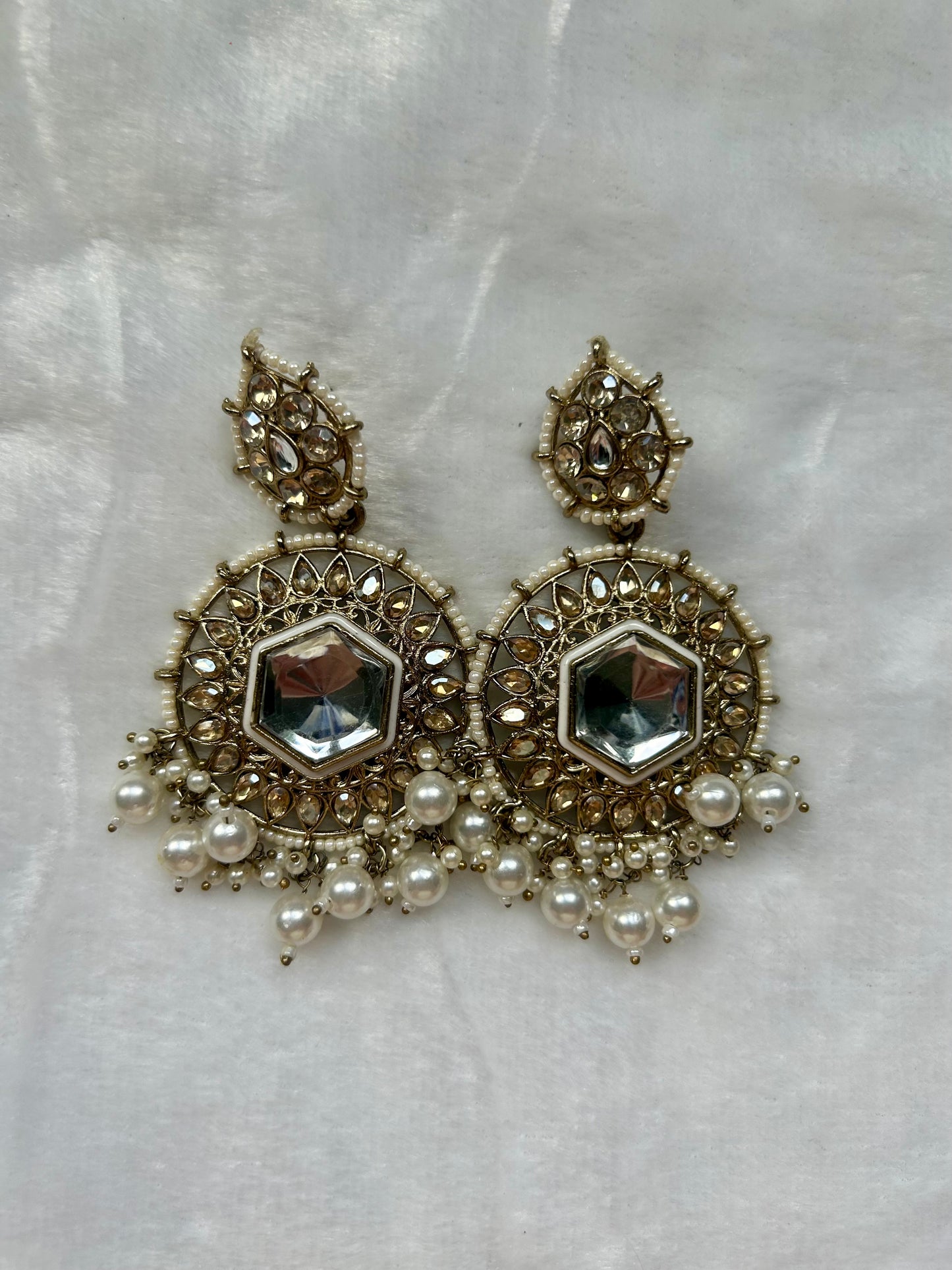 White Kundan Earrings