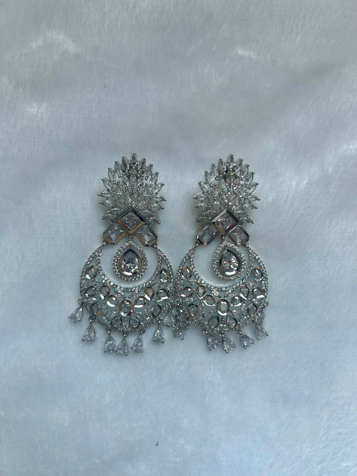 AD Silver Chandbali Earrings
