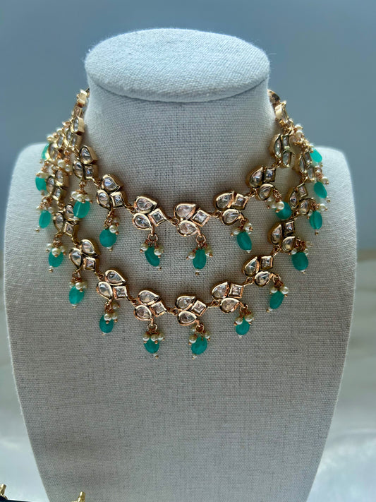 Tyaani Kundan Teal Two Layer Choker Set