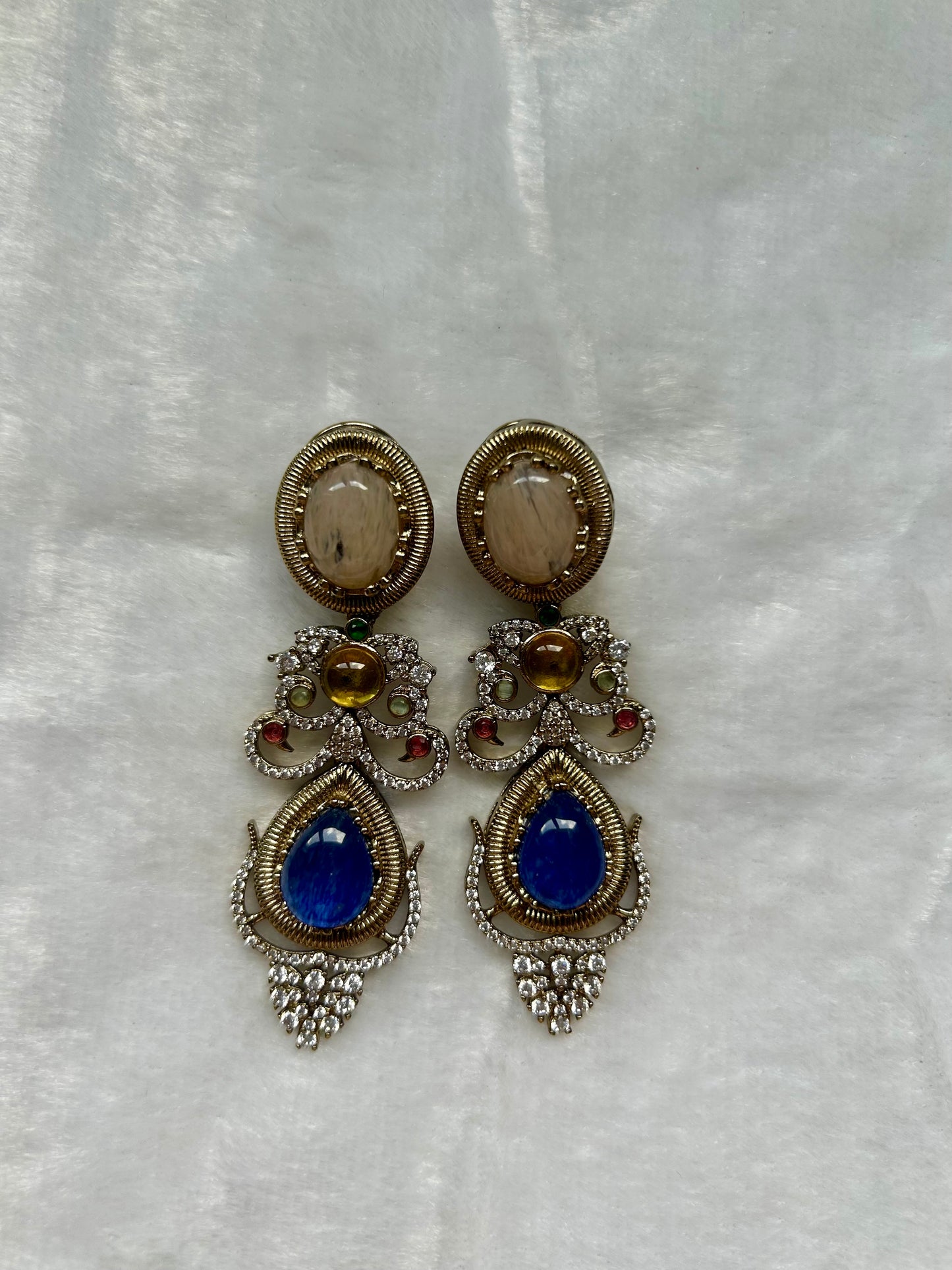 LUXE Blue & Light Tan Marble Doublet Earrings