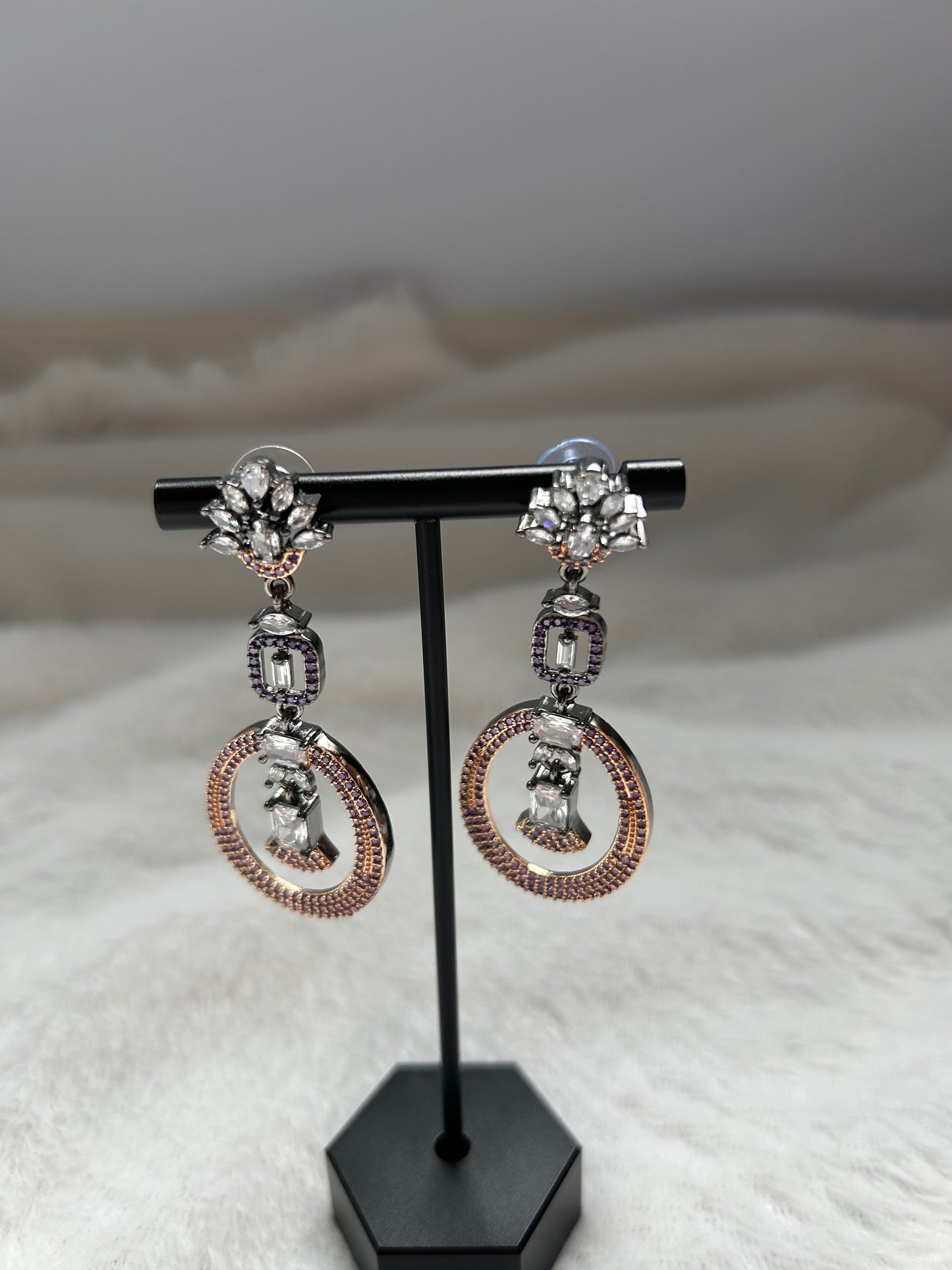 Two Toned Rose Gold & Purple AD Earrings