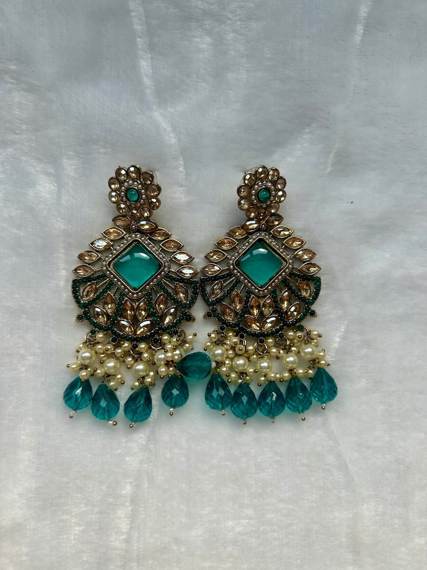 Teal Kundan Earrings