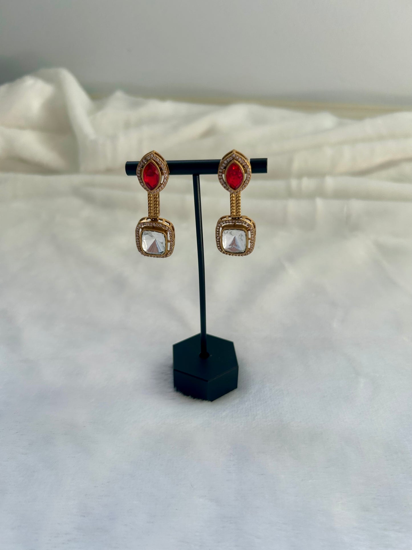 Red Moissanite Kundan Earrings