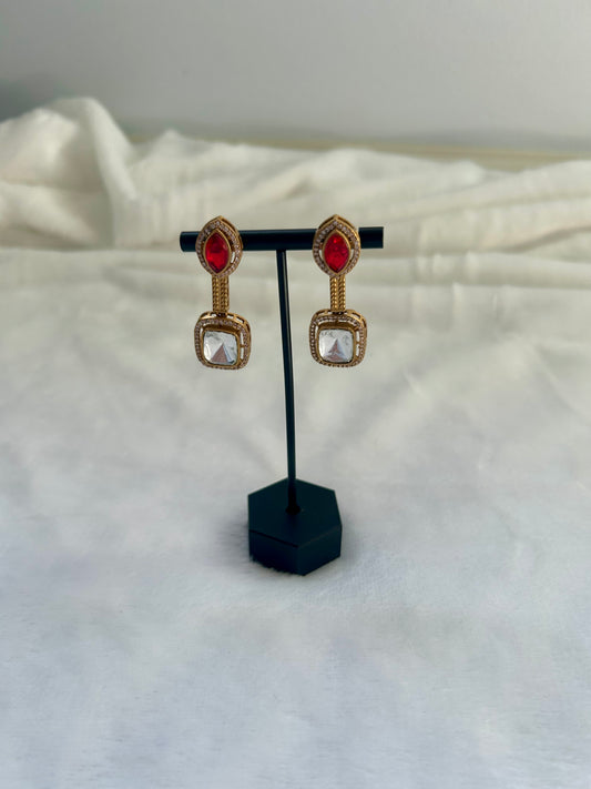 Red Moissanite Kundan Earrings