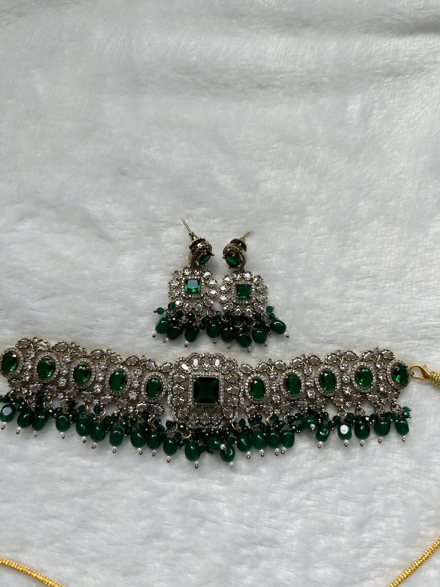 Emerald Green Polki Choker Set