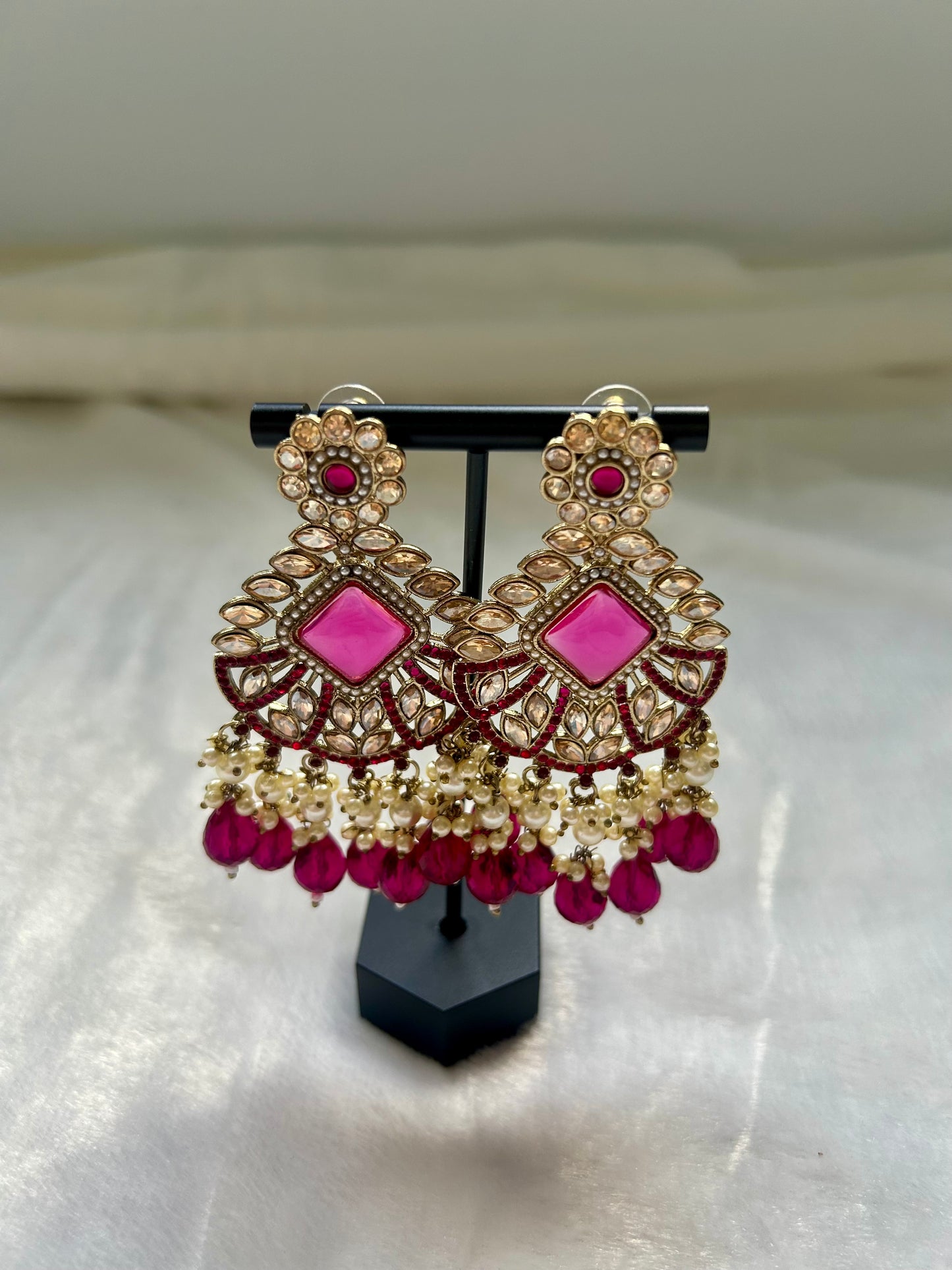 Dark Hot Pink Kundan Earrings