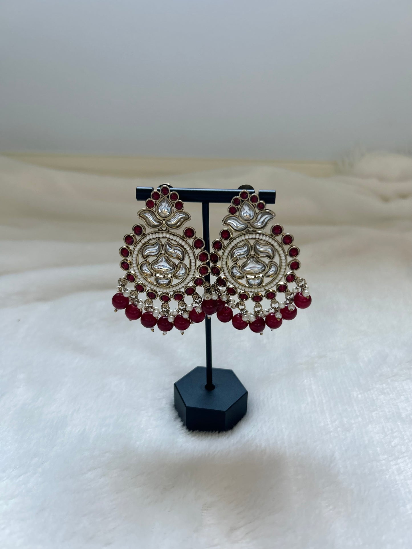 Dark Red Kundan Earrings