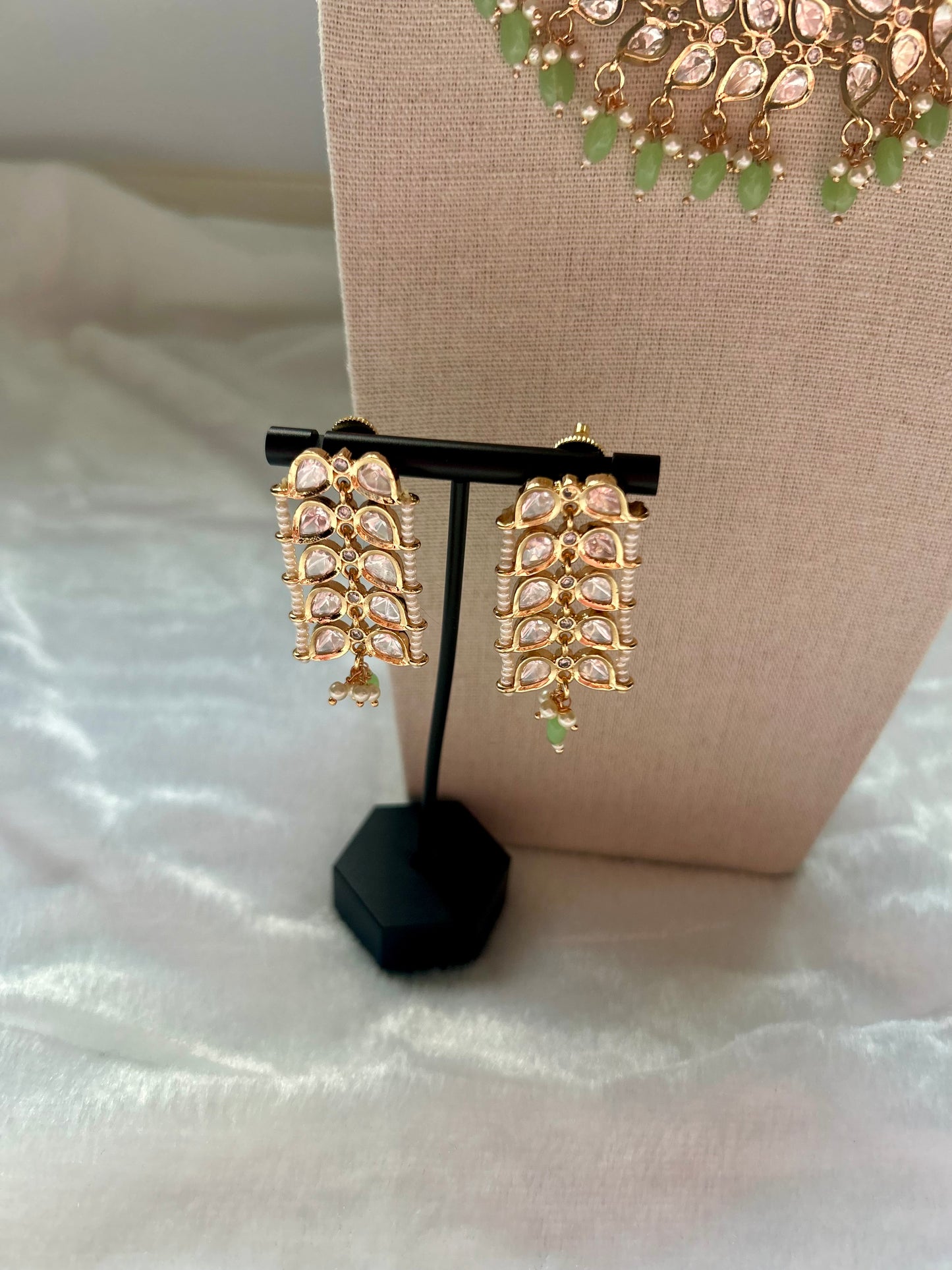 Light Green Tyaani Kundan Double Layer Necklace Set