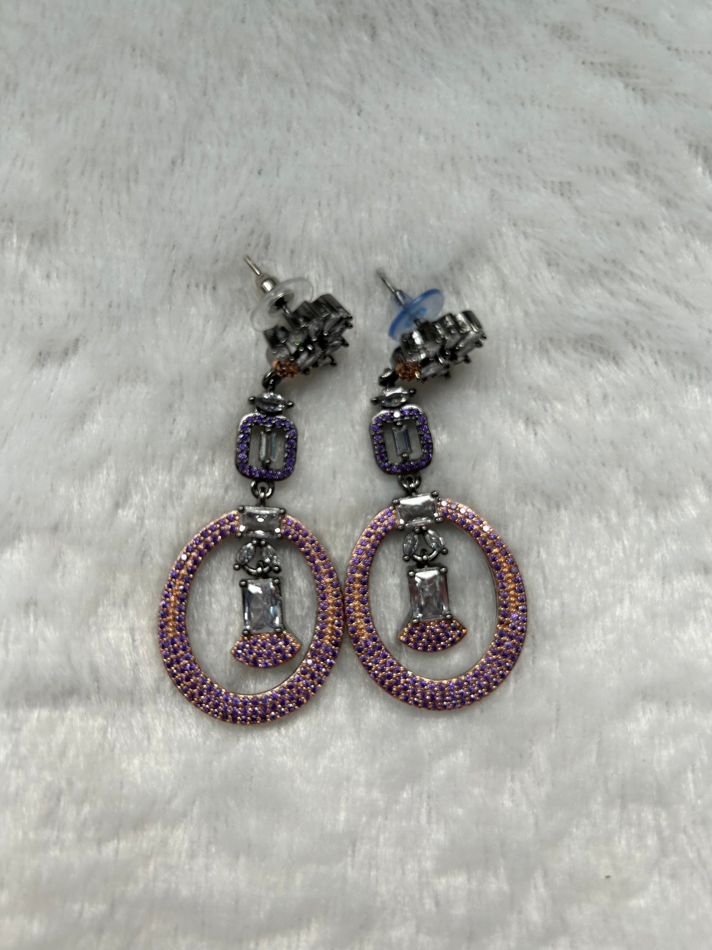 Two Toned Rose Gold & Purple AD Earrings