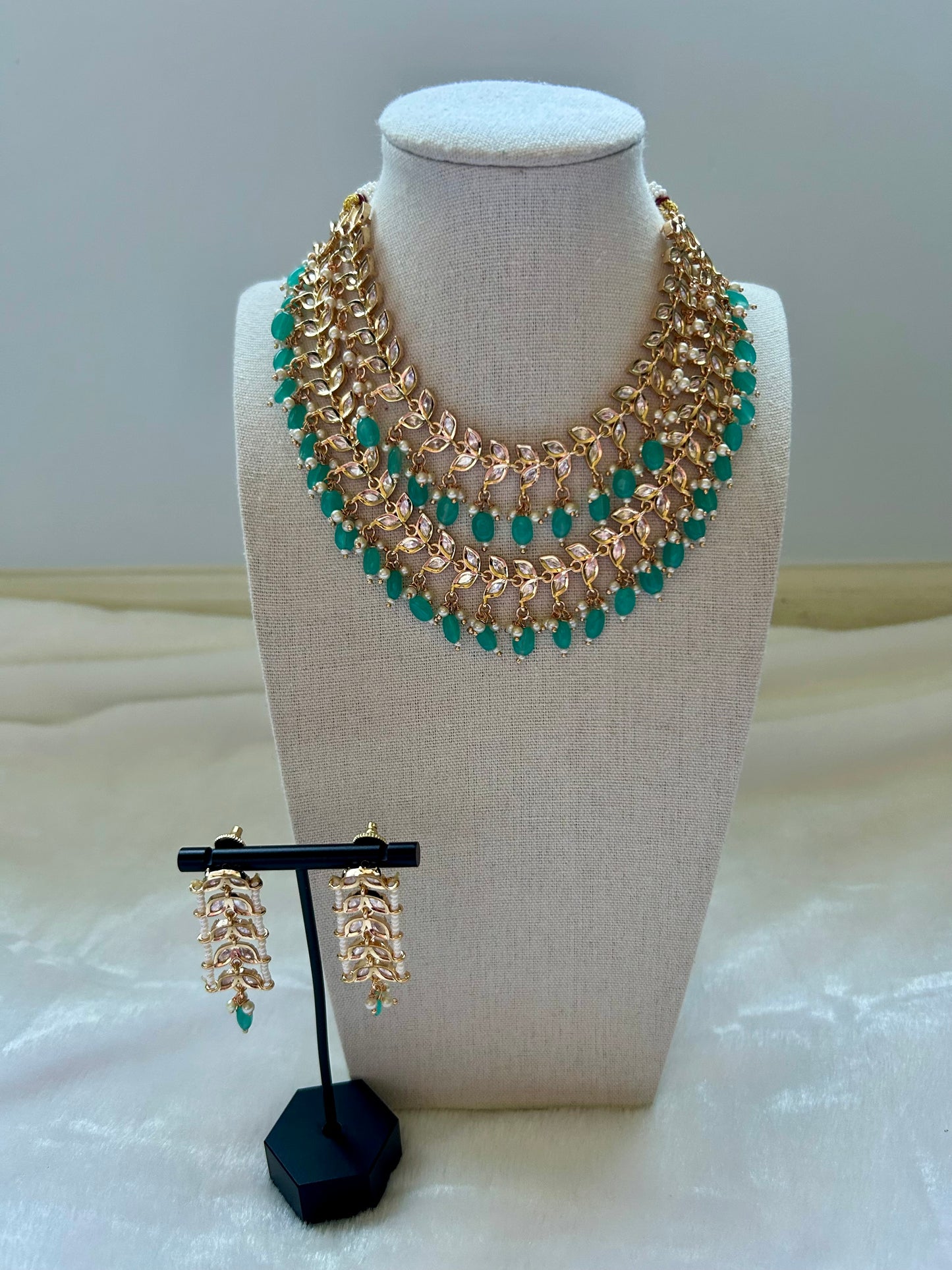 Teal Tyaani Kundan 2 Layer Necklace Set
