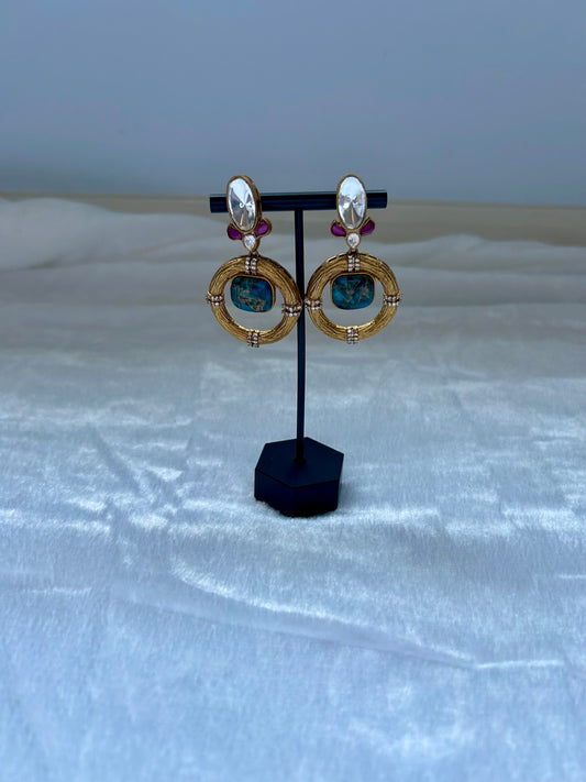 Dark Blue Marble Uncut Kundan Earrings