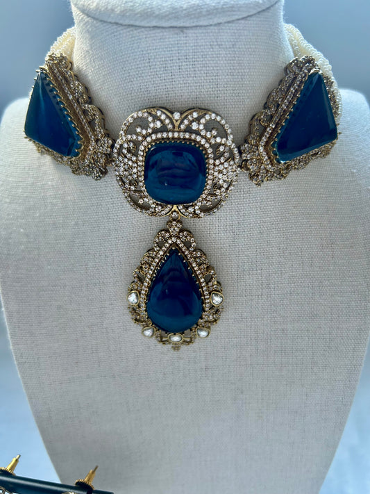 Royal Blue Doublet Choker Set