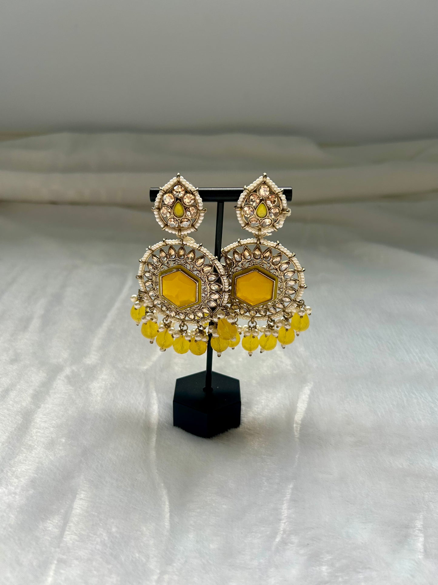 Yellow Kundan Earrings