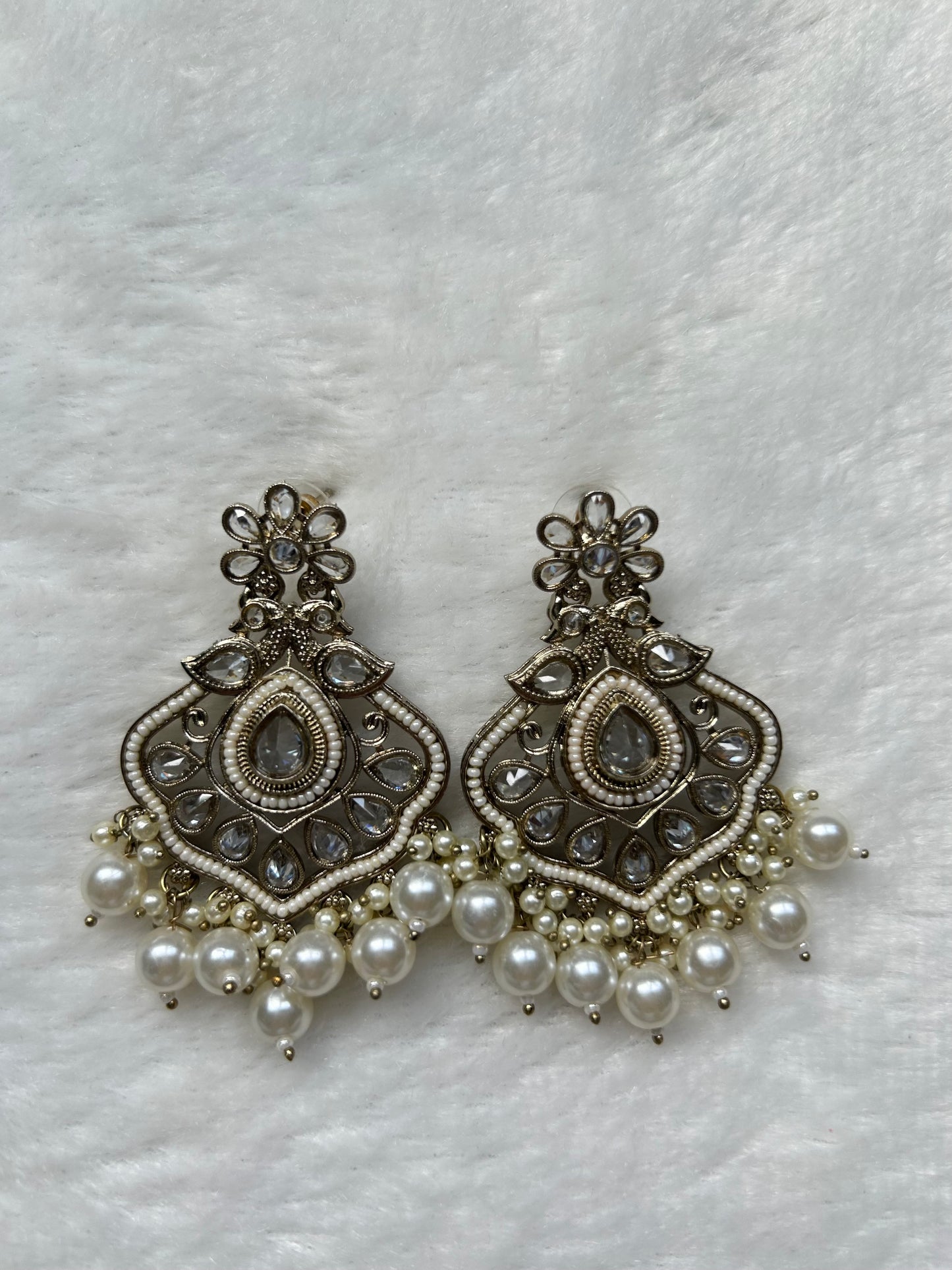 White Kundan Earrings