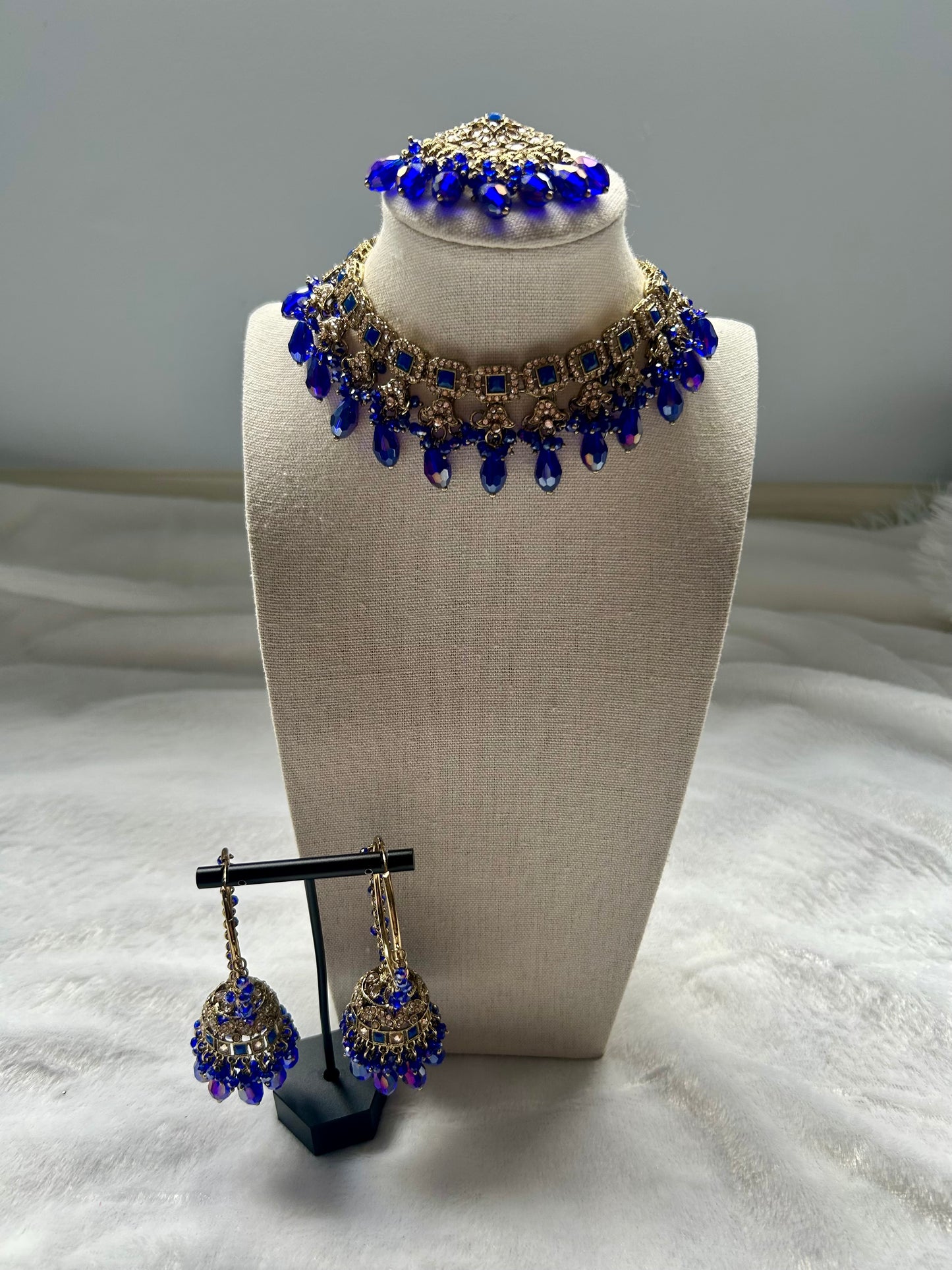 Royal Blue Polki Choker Tikka Set