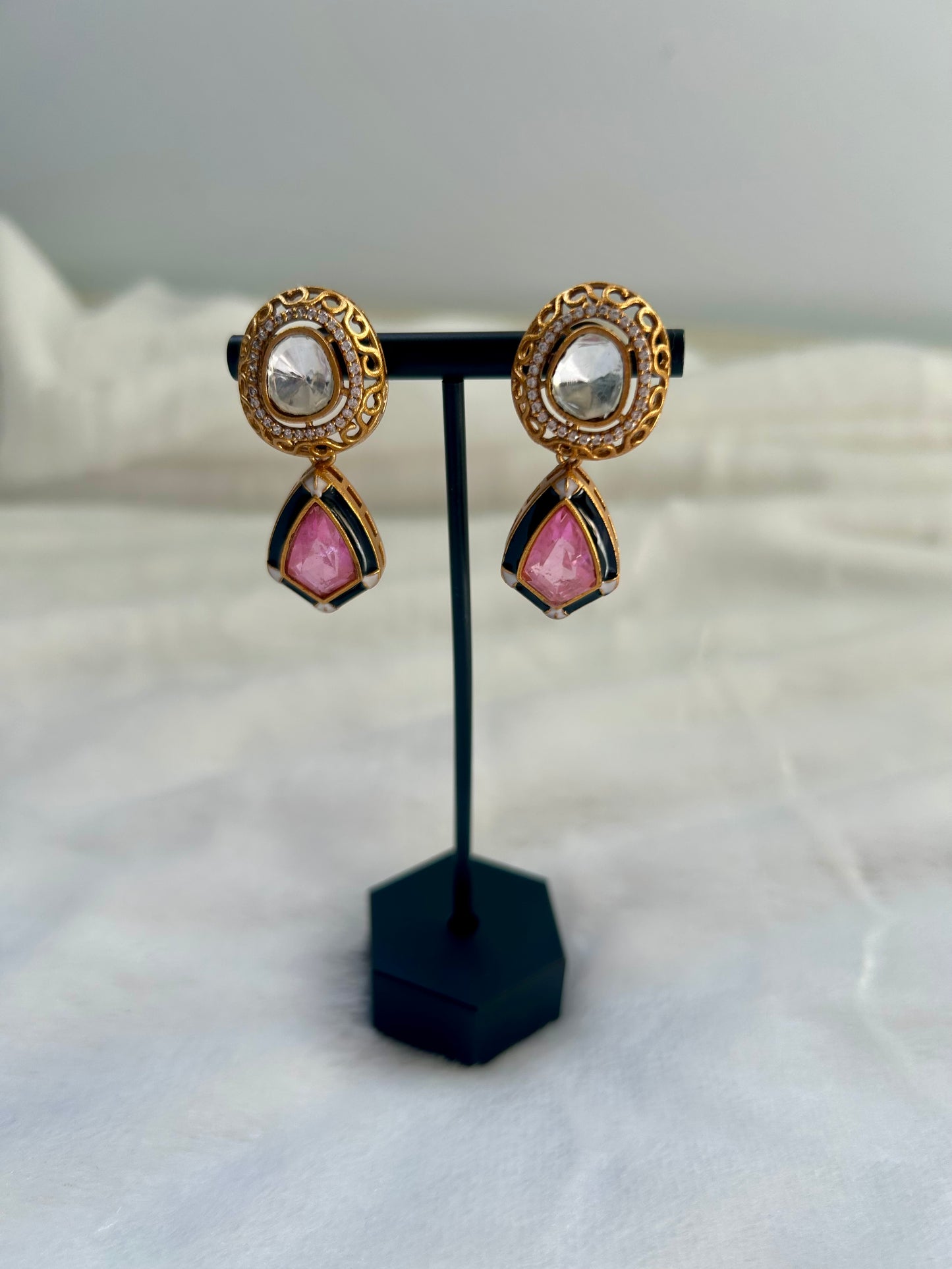 Pink Moissanite Kundan & Doublet Earrings