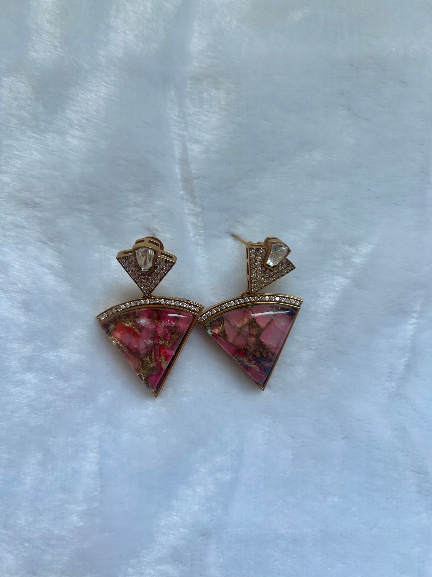 Pink Marble & Moissanite Kundan Earrings