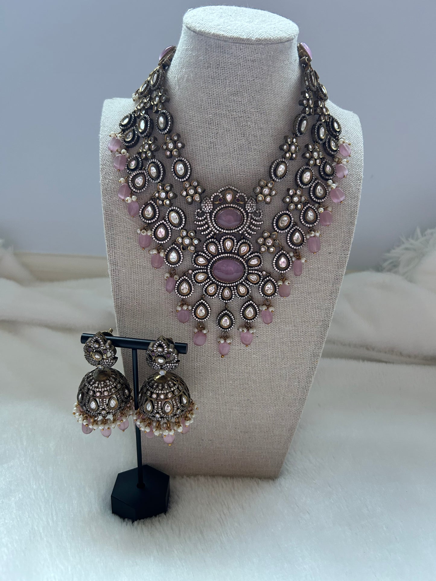 Pink Moissanite Kundan Layered Set