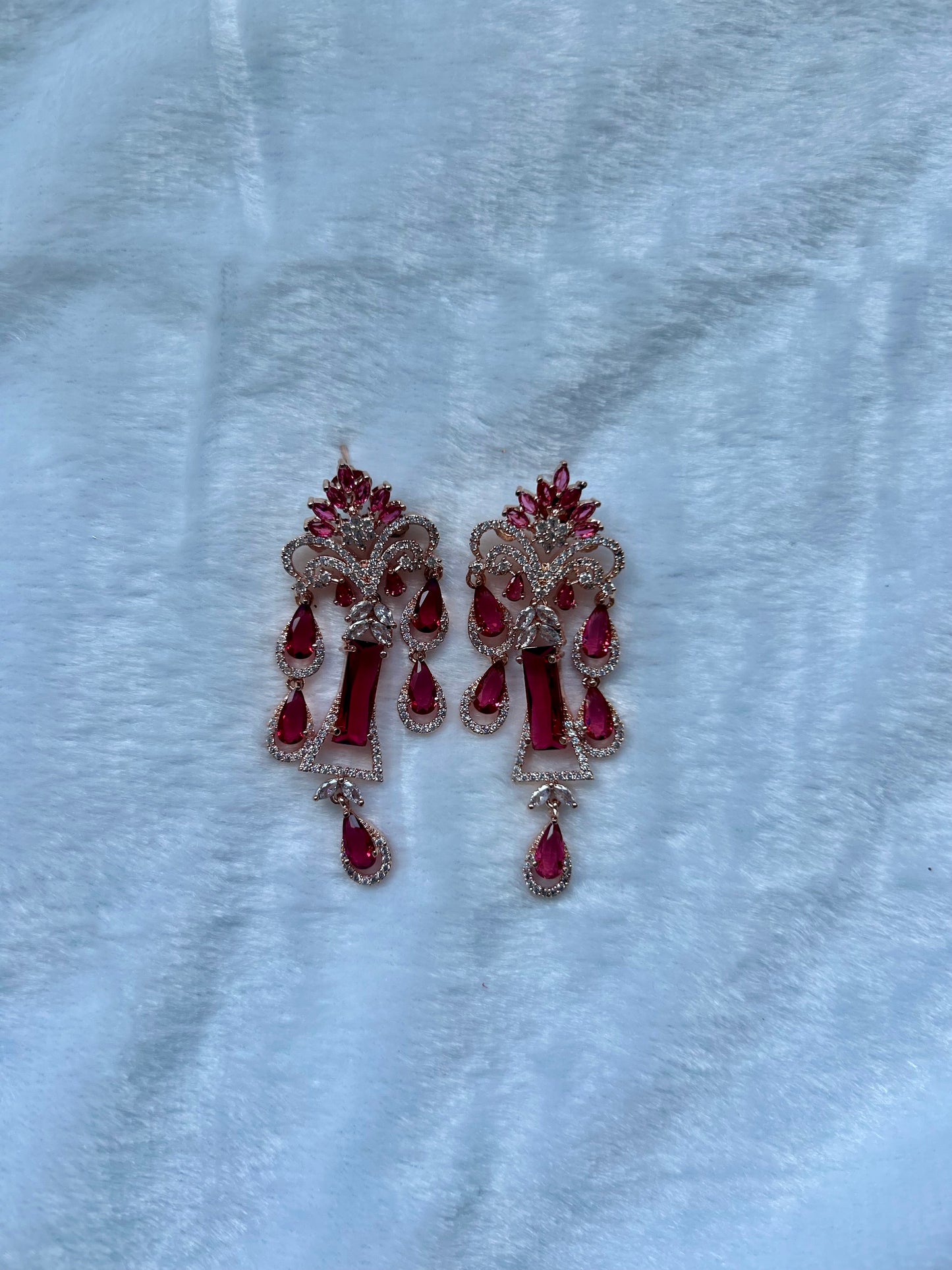 Red & Rose Gold Chandlier Earrings