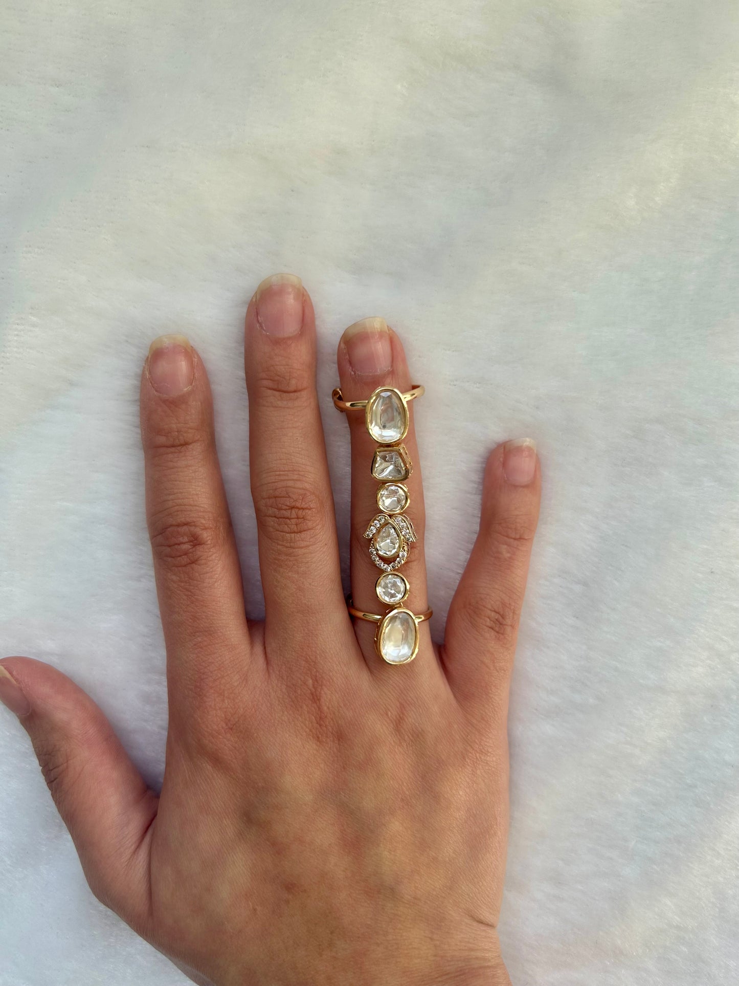 Golden Moissanite Kundan Ring
